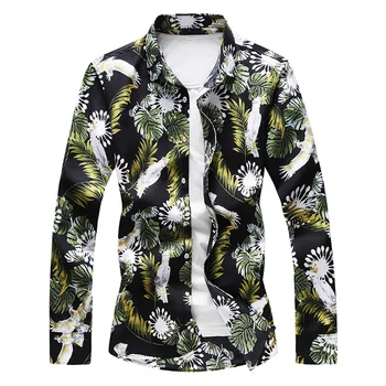 

New Men personality Printed Long Sleeve Shirt Holiday Party Hip hop Slim Casual Hawaiian Dress Shirts Plus Size M-5XL 6XL 7XL