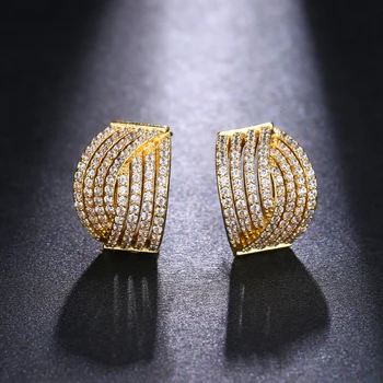 

Be8 Gold Color Full Micro Cubic Zirocnia Pave Bridal Stud Earrings for Women Jewelry Party Gifts Wholesale AE68