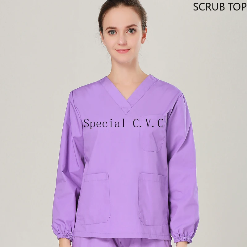 

Women Long Sleeve Scrub Top Cotton Solid Color Spa Hospital Uniforms V Neck Top Vet Uniforms Dentist Pharmacy Workwear
