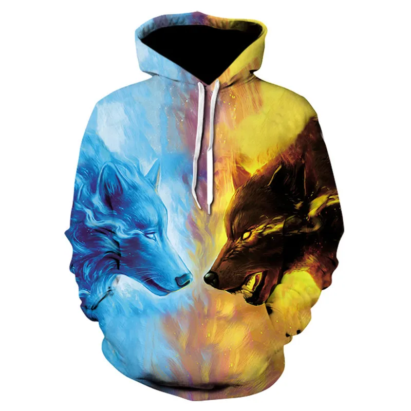 

Casual Women/Men Pullover Sweatshirt Ice Fire Wolf 3D Print Unisex Hooded Sweatshirt Autumn Winter Couple Hoodies Sweatshirt Top