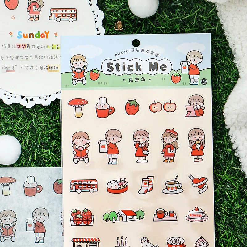 

2 Pcs/set Kawaii PVC Bullet Journal Stickers Cute Cartoon Character Decoration Waterproof Stickers Stationery School Kids Gifts
