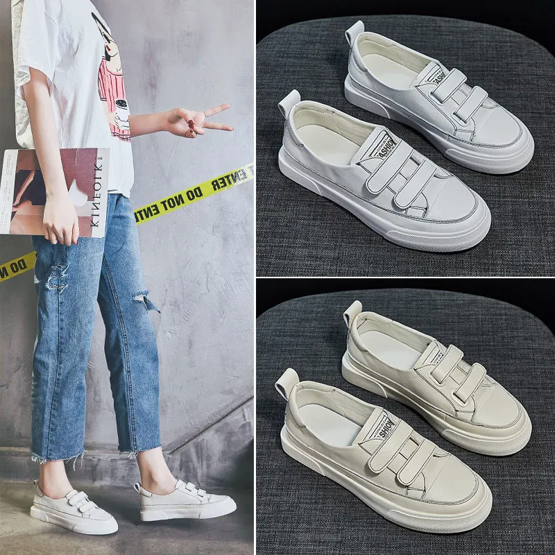 

Genuine Leather White Shoes Women's 2019 Spring And Summer New Style Korean-style Flat Low-Cut STUDENT'S Shoes Casual Sports Vel