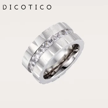 

DICOTICO Graceful Luxury Cubic Zirconia Rings Fashion Ladies Finger Rings Brushed Surface Stainless Steel Bridal Sets Rings