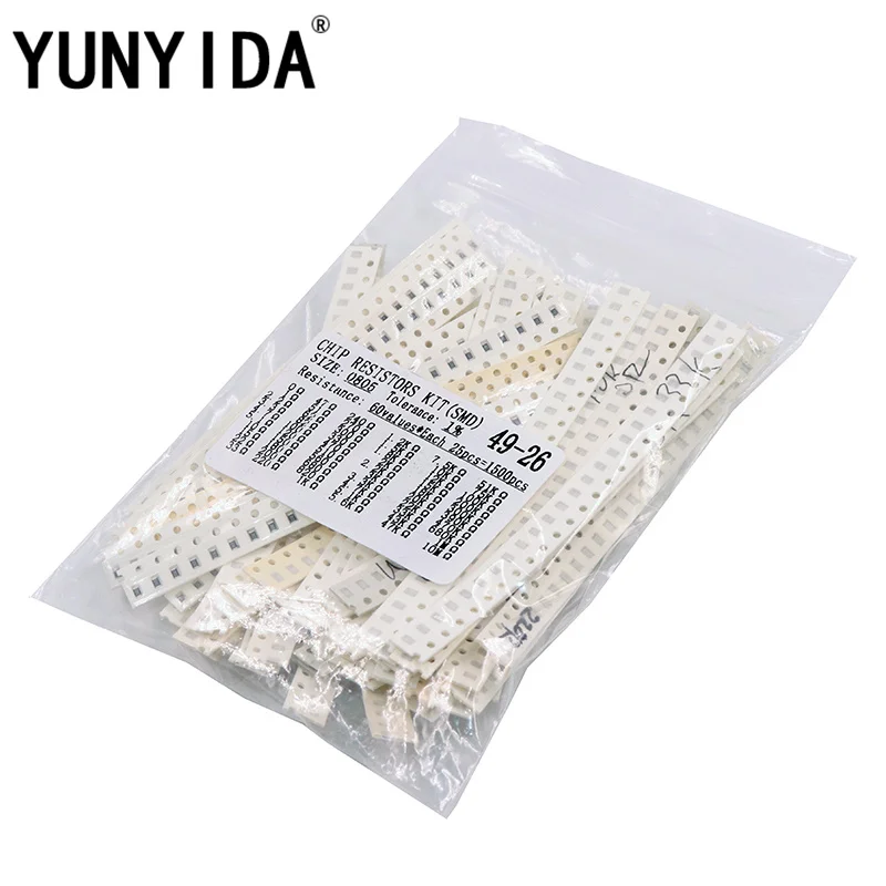 0805 SMD Resistor Kit 0805 SMD Resistor Kit Assorted 1ohm-10M ohm 1% 60valuesX 25pcs=1500pcs Sample