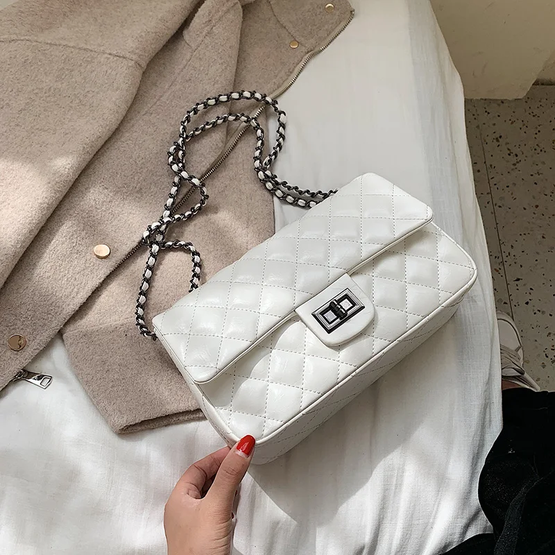 Зимние сумки через плечо для женщин роскошные сумки женские сумки дизайнерские известный бренд Дамская Алмазная цепочка сумка на плечо - Цвет: white big
