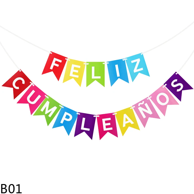 Guirnalda con letras de feliz cumpleaños sobre un fondo blanco