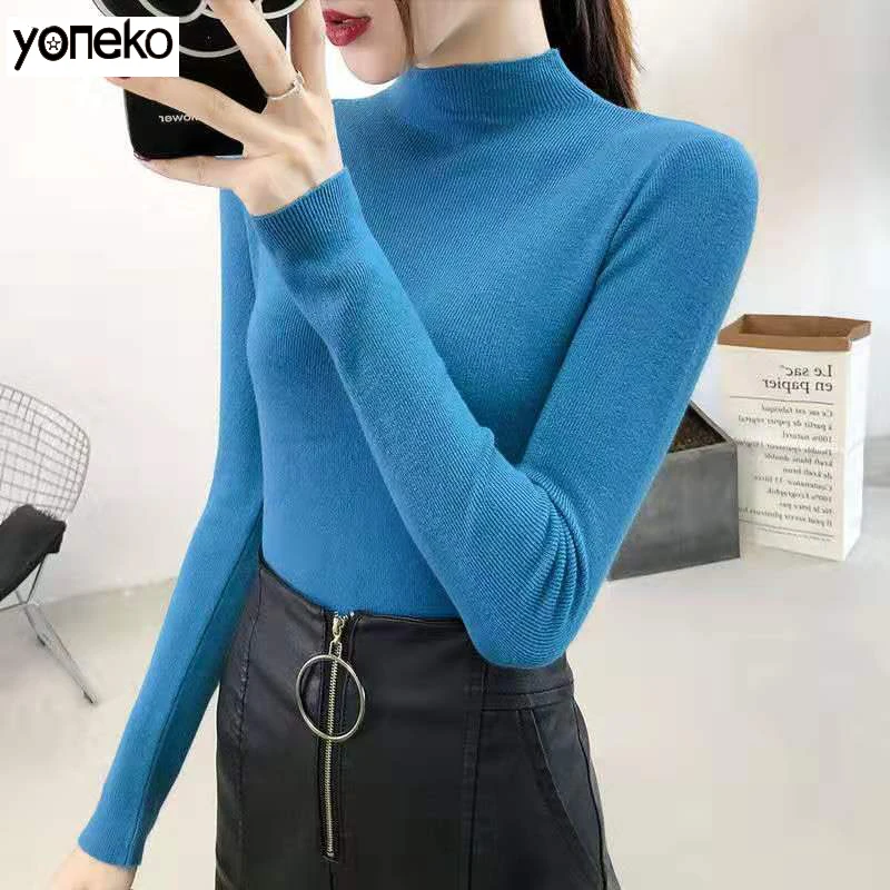 

casual autumn winter women thick sweater pullovers long sleeve button o-neck chic Sweater Female Slim knit top soft jumper tops