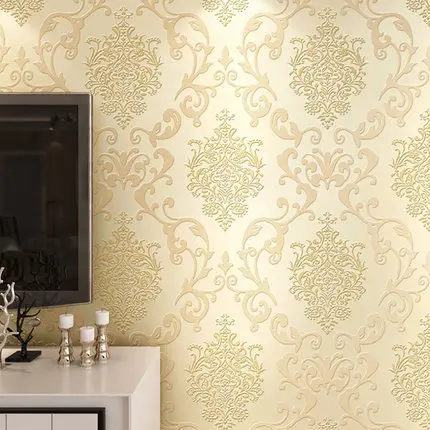 European Style Non-Woven Wallpaper Living Room Bedroom TV Background Sprinkle Gold 3D Damascus