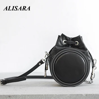 

Bag for woman 2020 designer First layer cowhide Round brown and black crossbody bag Japanese retro handmade Genuine Leather