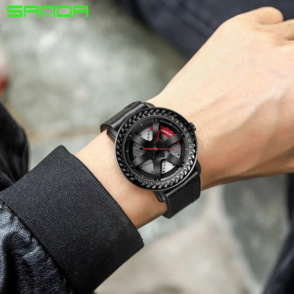 New Black Car Wheel Rim Hub Watch for Men Sports Watches Waterproof Creative SAAT Relogio Masculino Quartz Watch Man Wrist Watch