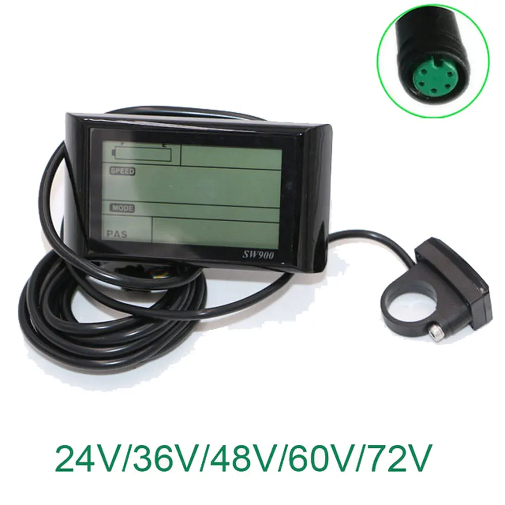 Controlador de pantalla LCD para bicicleta eléctrica, medidor de velocidad, instrumento hembra de 5 pines, 24/36/48/52/60V/72V, SW900