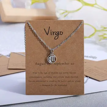 

DUOYING 7*9CM Custom Kraft Paper Card12 Star Zodiac Zircon Horoscope Astrology Galaxy Constellation Sign Copper Pendant Necklace