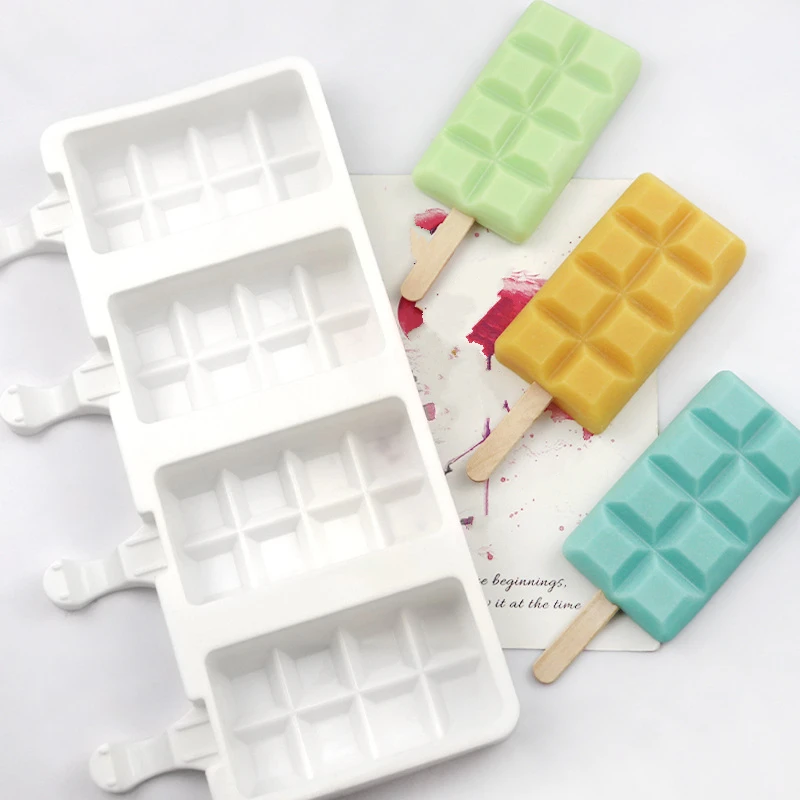 4 Hole Square Ice Cream Cube Mold Silicone Popsicle Barrel Moulds Homemade Dessert Summer Freezer Fruit Juice Maker Tray