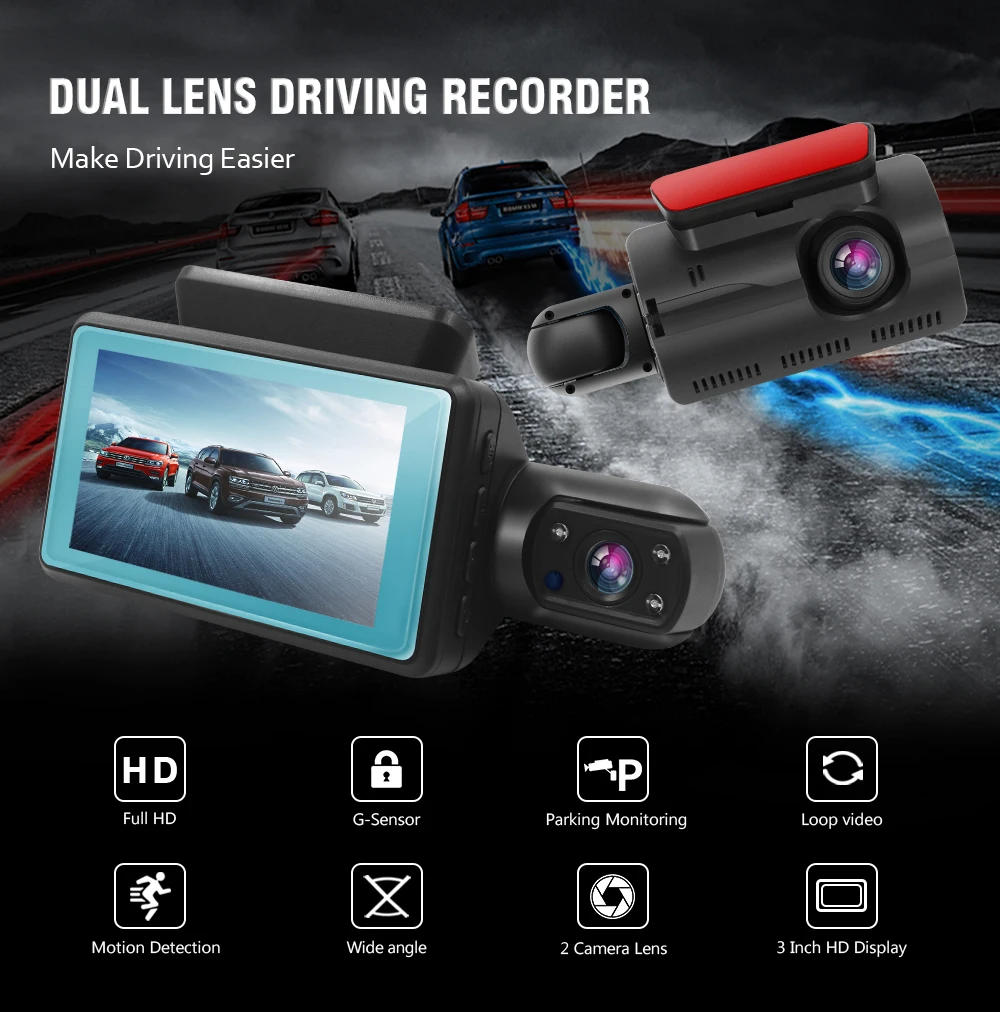 rear mirror camera Car DVR Dash cam Full HD 1080P recorder 3 in 1Rear View Dual  Camera 3"Cycle Recording Night Vision G-sensor 24H Parking Video dash cam mirror