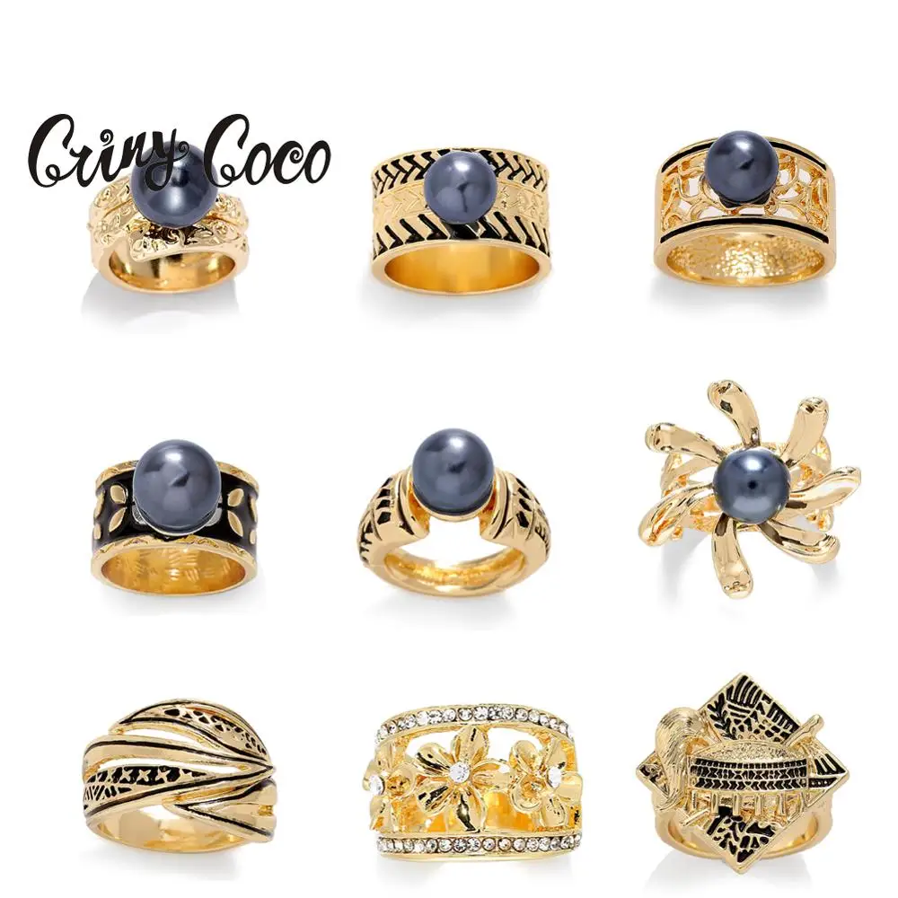 Hawaiian Black Pearl Gold Plated Jewelry Ring Vintage Turtle Brand Designer Size 10 12 11 Rings for Women Ring with Pearls gold color rings finger ring gold color ring