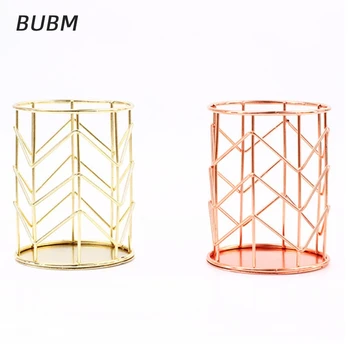 

Hollow Pen Pencil Holder,Rose Gold metal Pencil Pot Makeup Brushes Storage Box Container Organizer Desk Stationery Decor