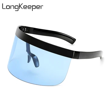 

LongKeeper Fashion Oversized Sunglasses Women Brand Design Big Frame Shield Visor Sun Glasses Men Flat Top Windproof Glasses