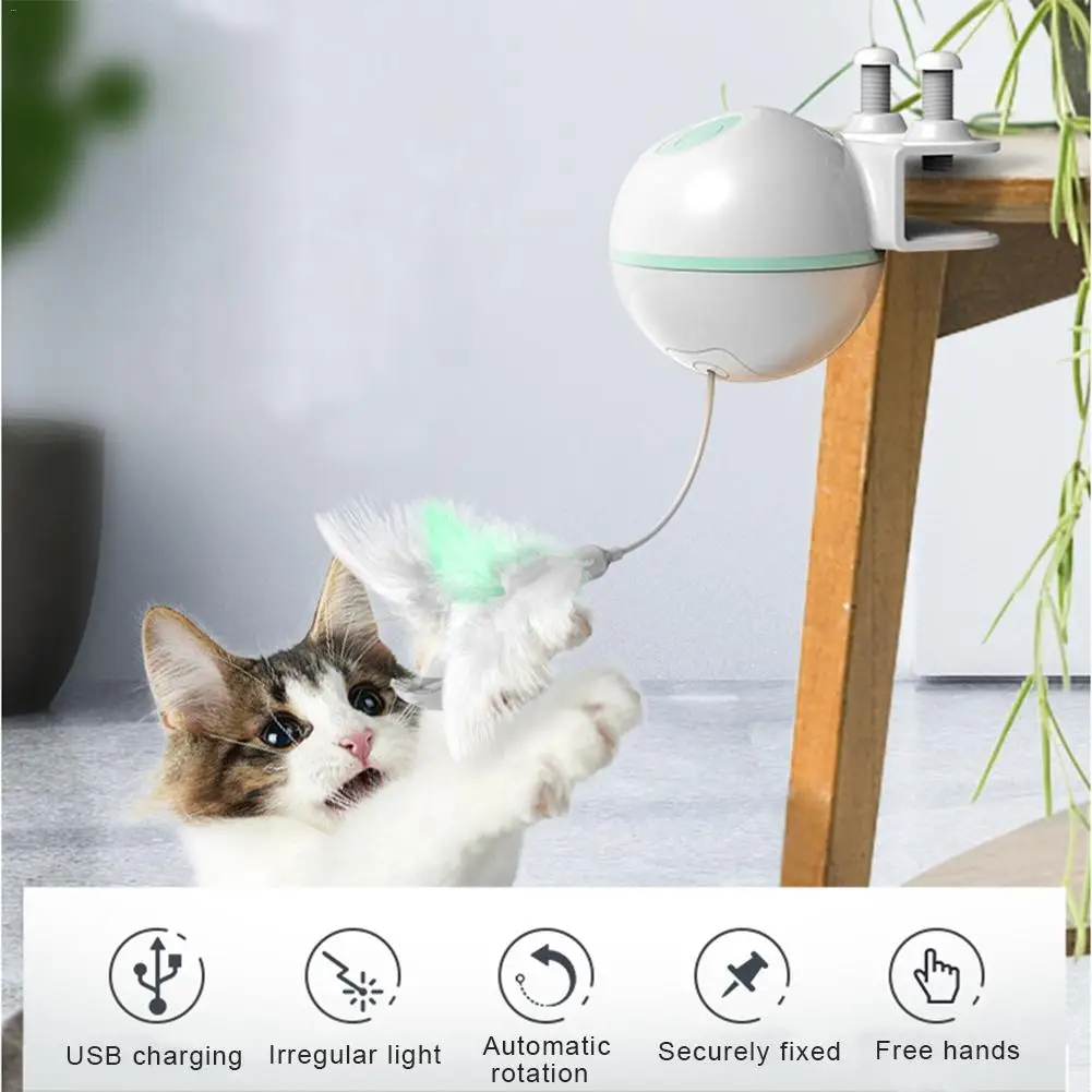 

Electronic Motion Ball Cat Toy USB Electric Pet Cat Toy LED Light Funny Cat Stick Can Change Feathers Can Be Clip Pet Toys Ball