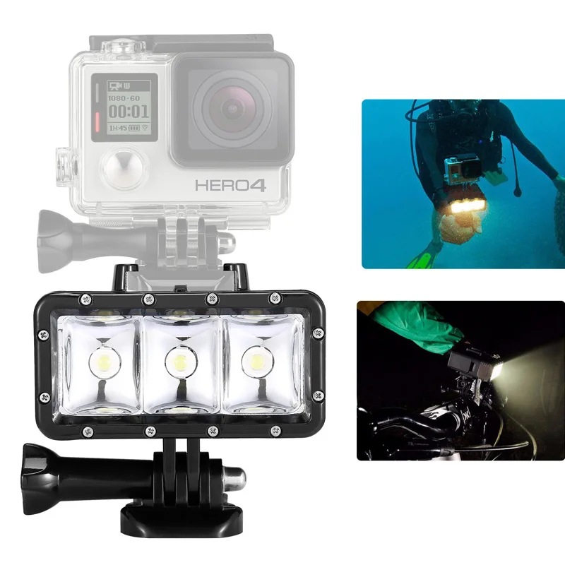 Водонепроницаемая подводная светодиодсветильник вспышка 30 м для Gopro Hero 4 3 + 2 1