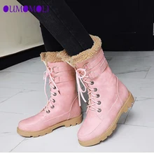 Милые розовые женские зимние сапоги г. Зимняя теплая женская обувь на меху на низком каблуке со шнуровкой обувь черного цвета 34-43 J467