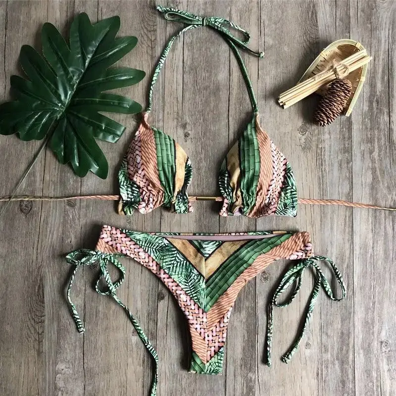 Sexy Bandeau Bikini Set Women Swimwear Print Women 2-Piece Swimsuit Bandage Bikinis Swimwear Brazilian Swimwear New Bathing Suit Bikini Sethigh waisted bikini set