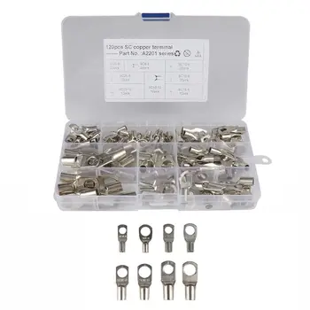 

120pcs Copper Ring Battery Cable Connector Terminal Open Lugs Wire Terminals Car Auto Terminal Wire Crimp Bare Cable Connectors