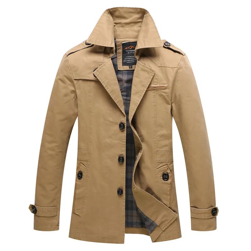 

New Style Autumn Men Casual Pure Cotton Mid-length Jacket-Style Washing Men's Korean-style Coat