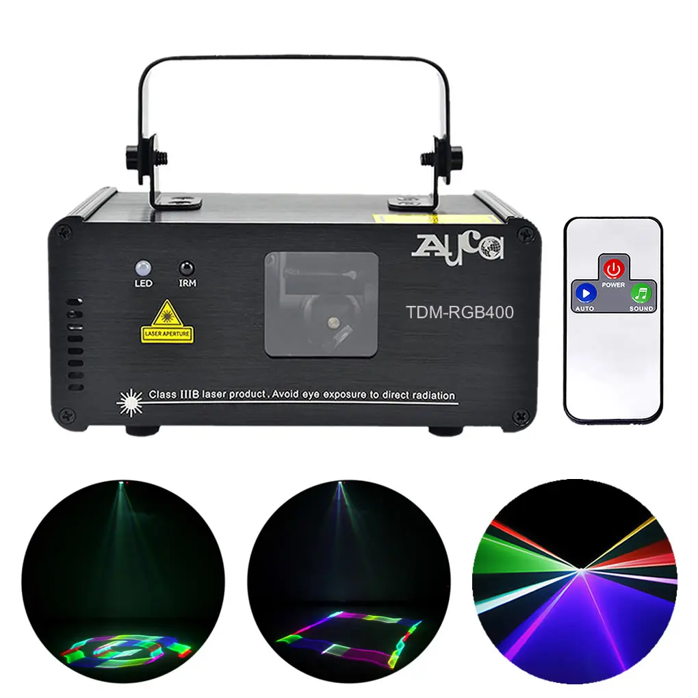 AUCD Remote Beam Scan Stage Lighting 3D Effect 400mW RGB Colorful Laser Projector Lights 8CH DMX Disco DJ Party Show Light 3D-F