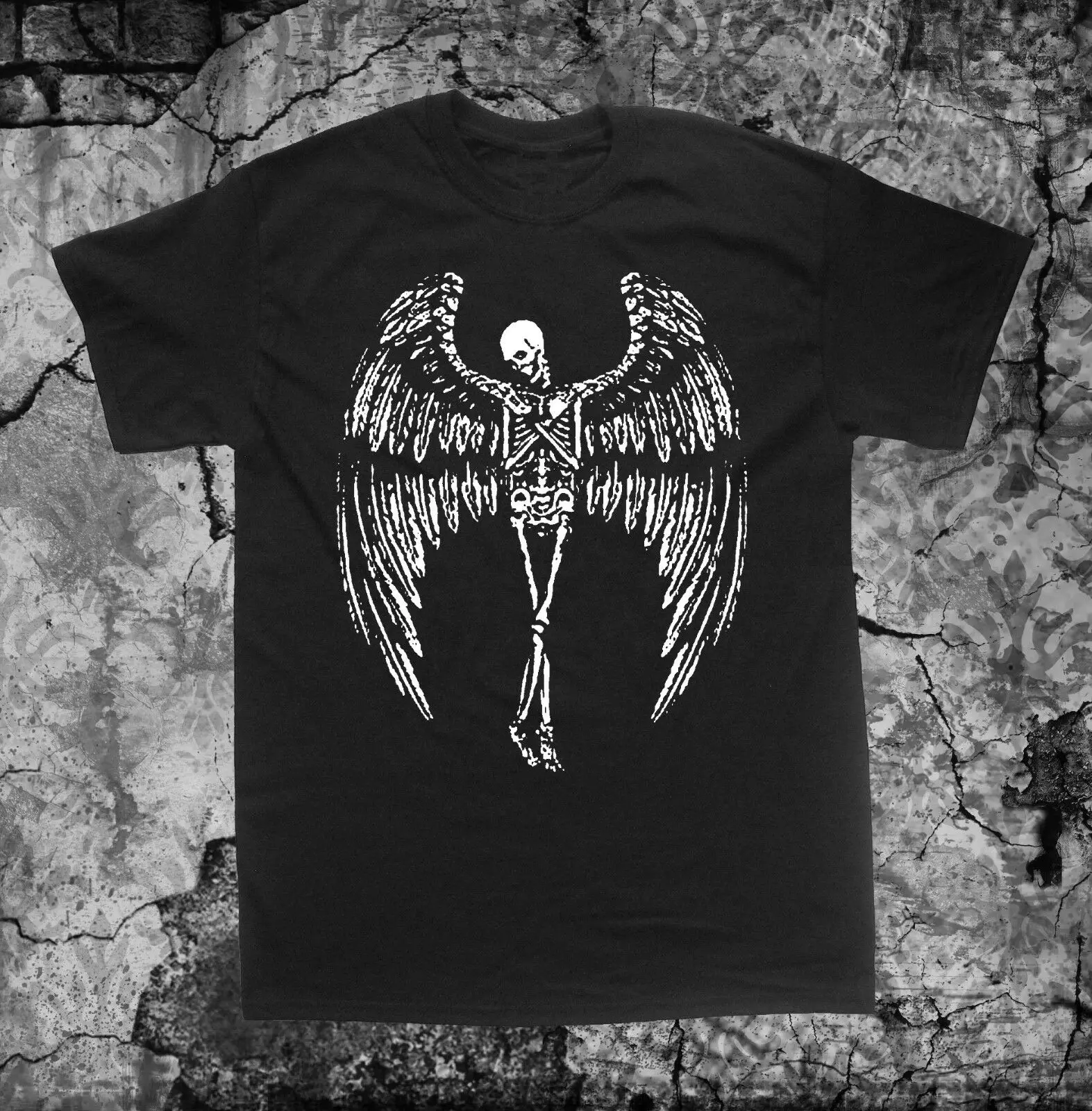 

Occult Gothic Satanic Winged Skeleton T-Shirt. Summer Cotton Short Sleeve O-Neck Men's T Shirt New S-3XL
