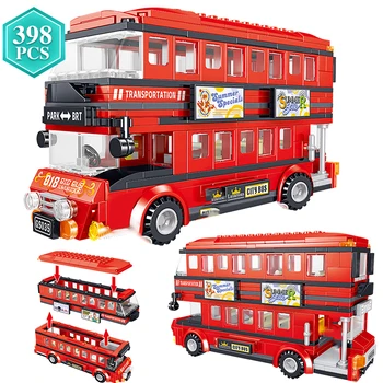 

398pcs BRT Double Layer Red City Bus Car Building Blocks with Small Figures Bricks Assembly Toys Kids Birthday Christmas Gift