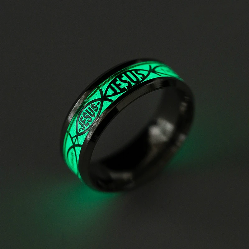 

Gold/Silver Color Jesus Luminous Ring Glow in the Dark JESUS Letter Man Titanium Steel Ring Classic Vintage Jewelry 2019