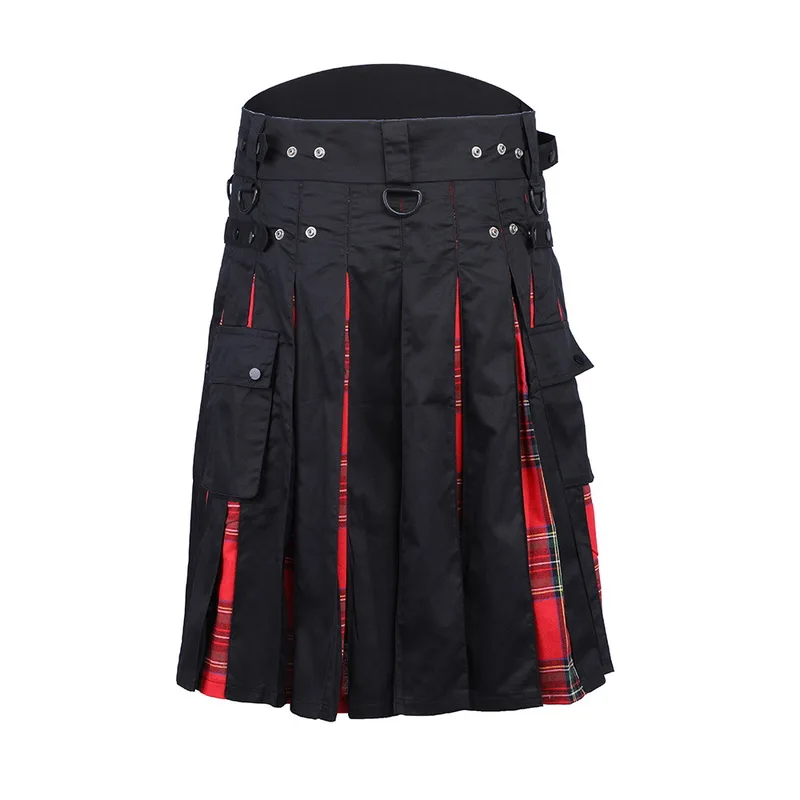 Шотландские мужские s Kilt юбка брюки пояс плиссированный двусторонний ремень в клетку панк авангардный Шотландский Килт Garde мужские шотландские брюки юбки - Цвет: red plaid