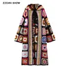 2021 Bohemia Colored Plaid Flower Hand Crochet Hooded Cardigan Ethnic Woman Bandage Lacing up Midi Long Sweater Beach Jumper 1