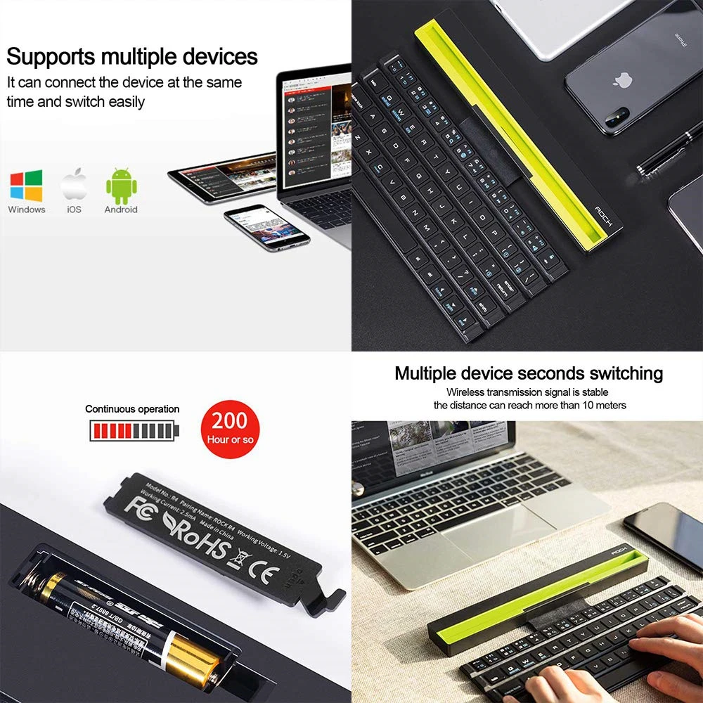 LHMZNIY BT64 Keys Reel Portable Folding Bluetooth Keyboard Wireless Foldable Touchpad Keypad for IOS/Android/Windows ipad Tablet