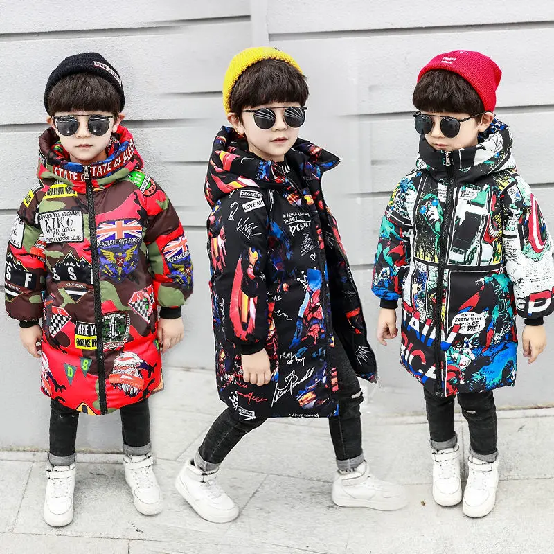 

Boy Wiinter Jacket Children Warm Fur Coat Colorful Fashion Long Hooded Jacket for Toddler Child Winter Cotton Padded Down Coat