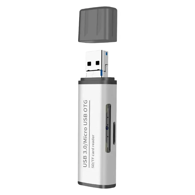 Металлический 2в1 USB3.0/Micro USB к SD/Micro SD кард-ридер Micro USB OTG адаптер для MacBook samsung huawei Xiaomi PC ноутбук - Color: Silver