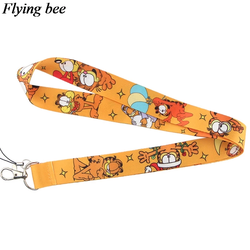 Flyingbee nueva moda gato impreso Lanyard llavero para llaves de teléfono dibujos animados cordones ID Badge con llavero titular X0534