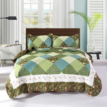 

1 Pc Bed Cover+2 Pcs Pillowcases Mixed Color Stitching Pattern Bedspread Summer Blanket/Sheet 2020New Style Quilt Queen Size Bed