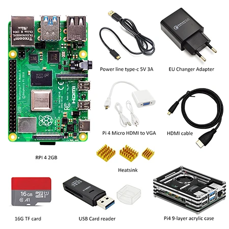 C113 Последний Raspberry Pi 4 Модель B 2 Гб ОЗУ Полный комплект: чехол+ адаптер питания ЕС+ линия переключения+ 16 Гб tf-карта+ адаптер Micro hdmi-vga - Комплект: C113
