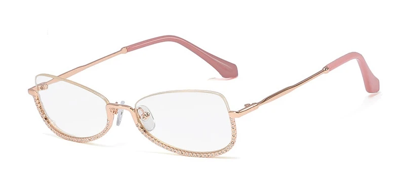 48024 Half Frame Diamond Glasses Frames Men Women Optical Fashion Computer Glasses - Frame Color: C2 pink