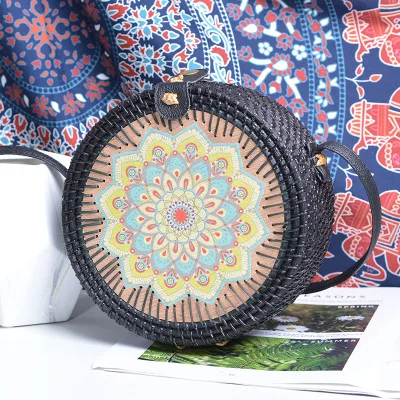 Плетеная Сумка из ротанга, круглая соломенная сумка на плечо, маленькие пляжные сумки, женские летние полые сумки ручной работы, сумки через плечо - Цвет: lvse20x8