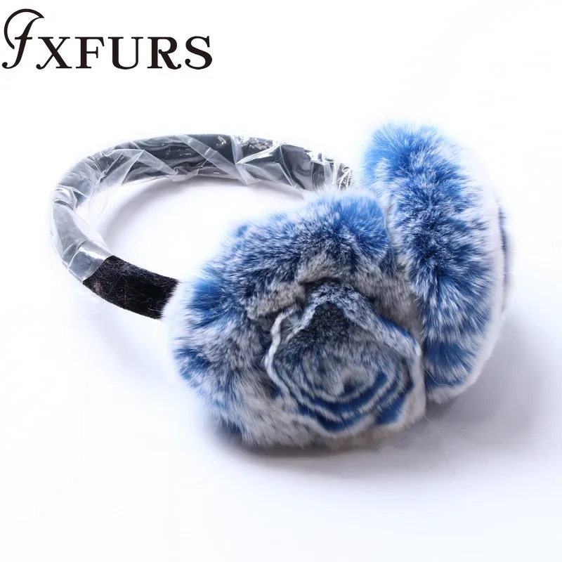 FXFURS зимние наушники с натуральным кроличьим мехом теплые наушники милые розовые наушники русские женские из натурального меха плюшевые наушники натуральный мех - Цвет: blue snow tops