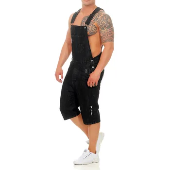 

Men Denim Bib Overalls Shorts Ripped Jeans Jumpsuits Sleeveless Male Casual Working Protective Uniforms Summer Black Blue Safe