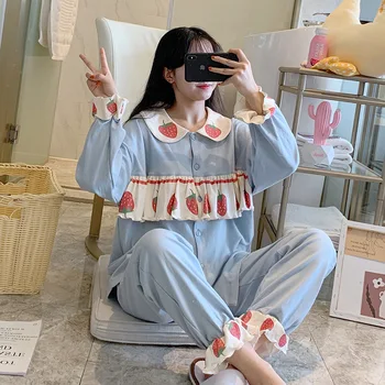 

2020 New Women Pajamas Set Spring Autumn New Thin Cartoon Printed Long Sleeve Cute Sleepwear Casual Homewear Female Pyjamas 2PC