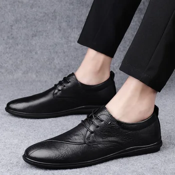 

fashion men's shoes casual genuine leather oxfords classic black brown white black shoe man lace up driving shoes for men