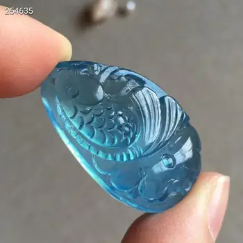 

Certificate Natural Blue Aquamarine Pendant Women Men Love Gift Fish Carved 34*22*10mm Crystal Necklace Pendant AAAAA