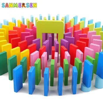 

120pcs Children Color Sort Rainbow Wood Domino Blocks Kits Early Bright Dominoes Games Educational Learning Toys For Kid Gift