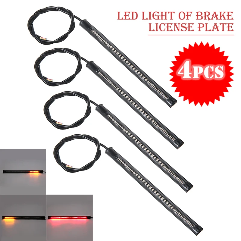 

Mayitr 4pcs Motorcycle 48LED SMD Strip Yellow Turn Signal Light Red Brake Stop Running Lamp Waterproof 20cm