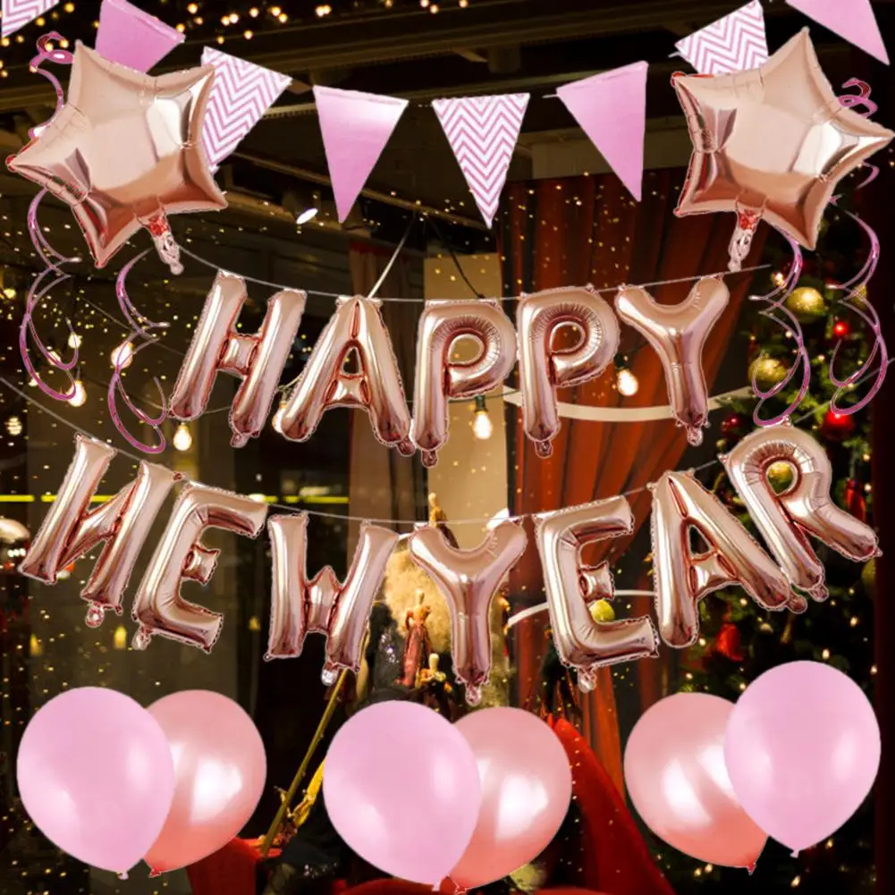 Воздушный шар с надписью "Happy new year", плотные латексные шары, Треугольные флаги, набор, новогодние, вечерние украшения для дома
