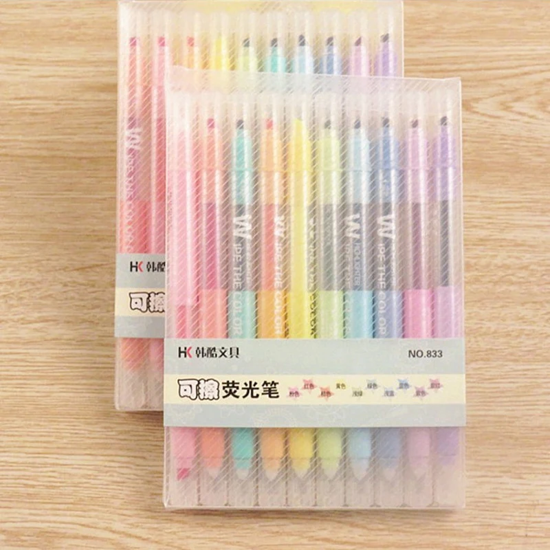 10Pcs/set Double Head Erasable Highlighter Pen Markers Chisel Tip Marker Fluorescent School Writing Highlighters Color Cute - 6